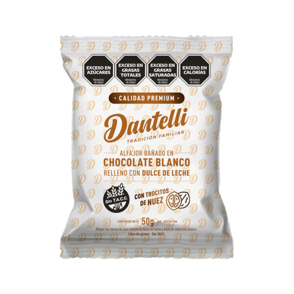 Alfajor SIN TACC Dantelli Blanco con nuez X 65 GR