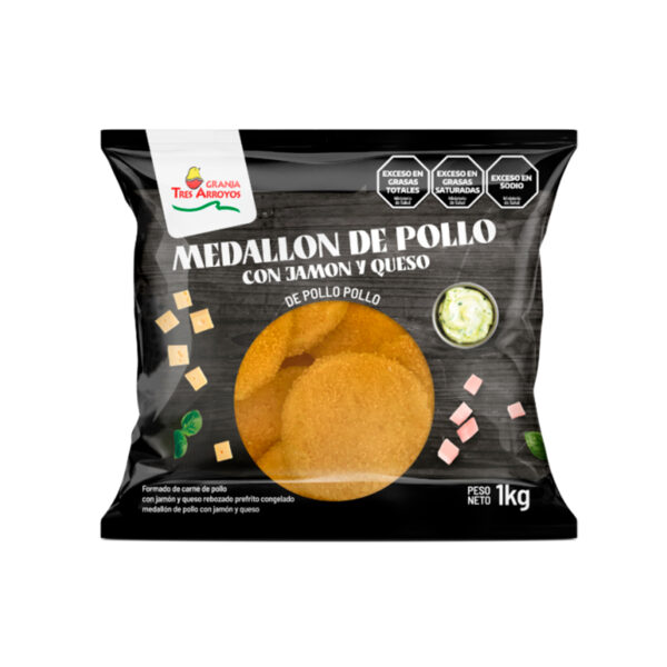 Medallon de pollo rebozado con jamón y queso granja 3 arroyos x 1kg